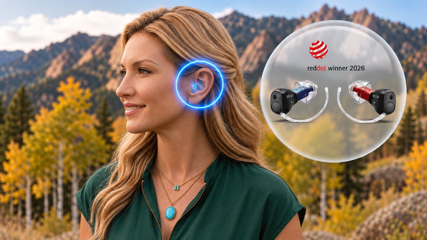 Woman wearing new AI hearing aids